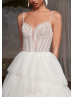 Beaded Ivory Lace Pleated Tulle Layered Chic Wedding Dress